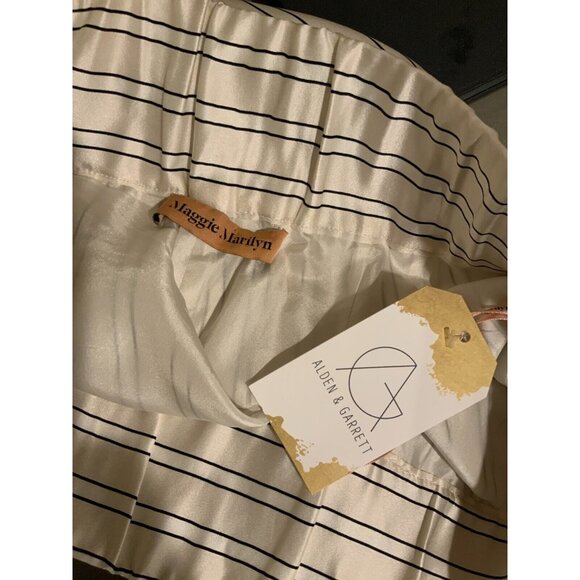 Maggie Marilyn Off white Silk Somewhere Striped Drawstring Pants $577 Size 6 - Picture 8 of 8